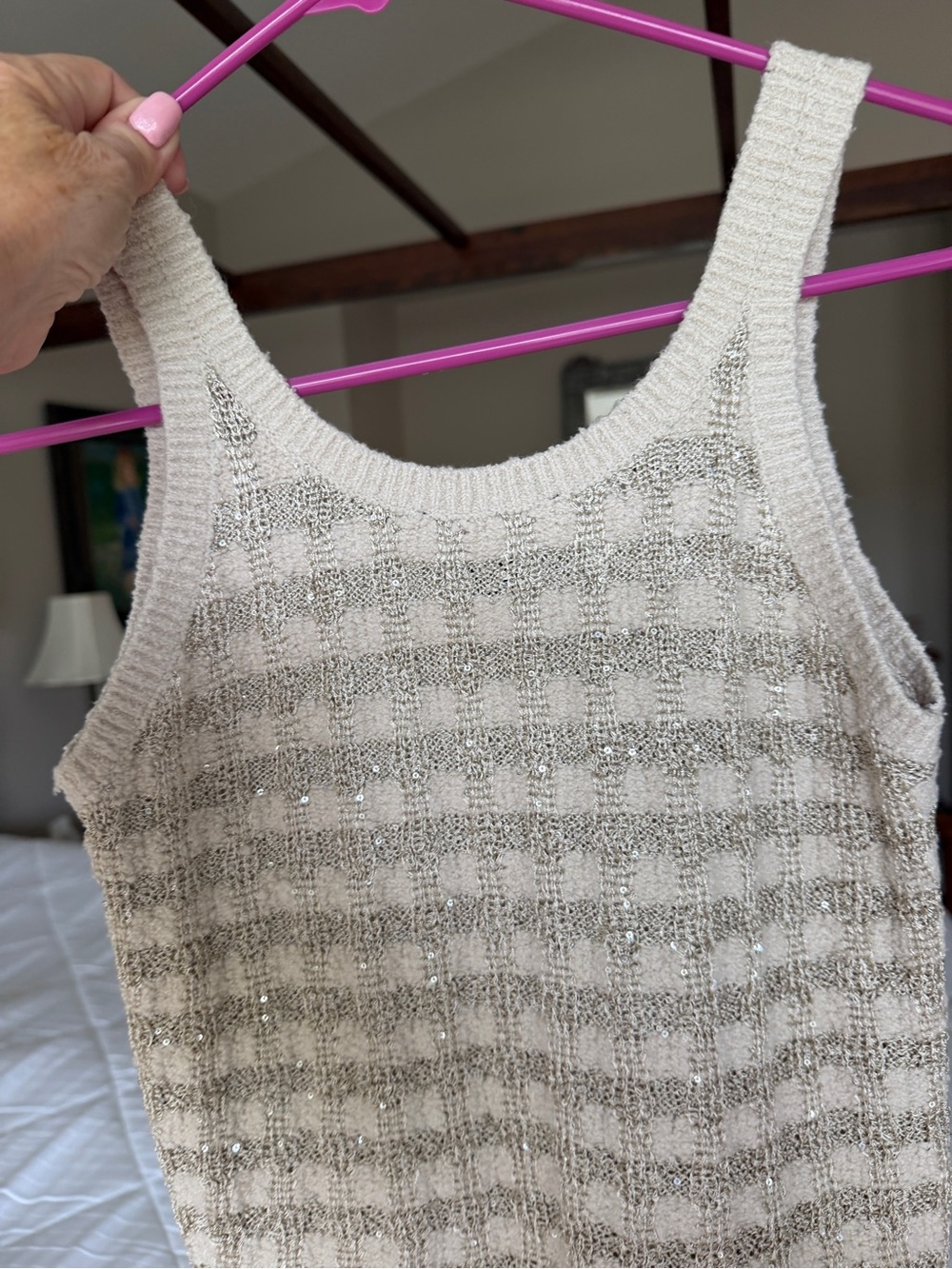 Ann Taylor Ivory Sweater with Silver Lurex and Sequins